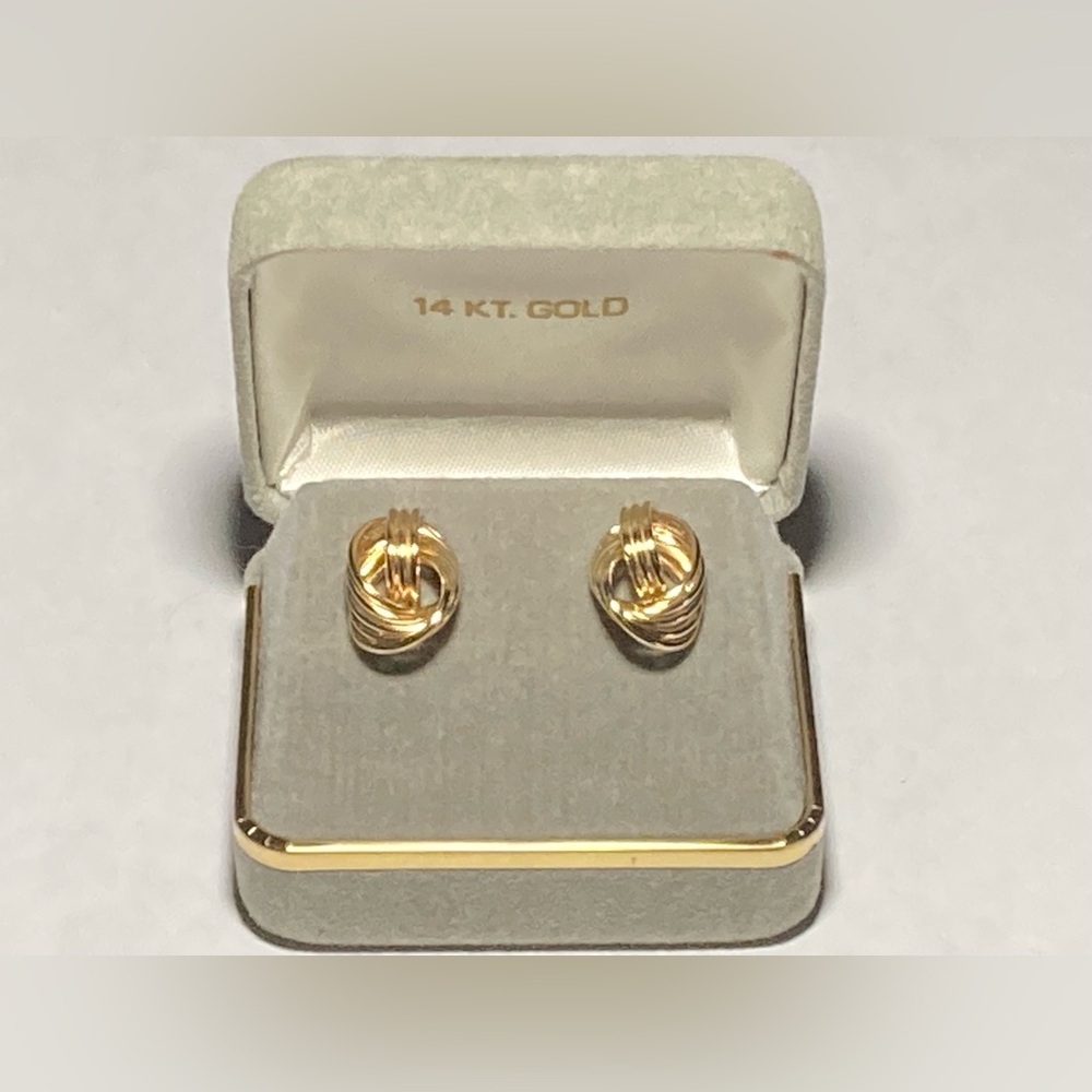 14K Yellow Gold Coil Twist Knot Earrings New In Box